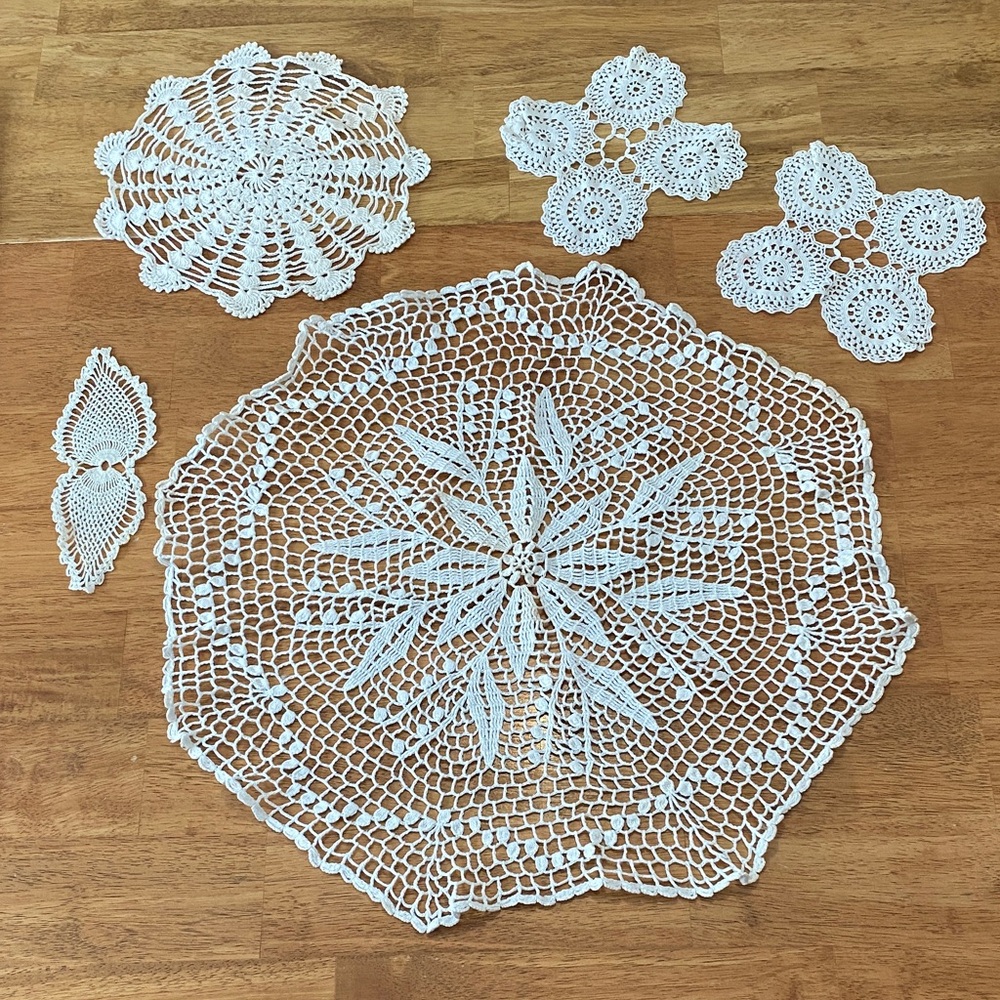 Handmade Crochet Doilies Set in White